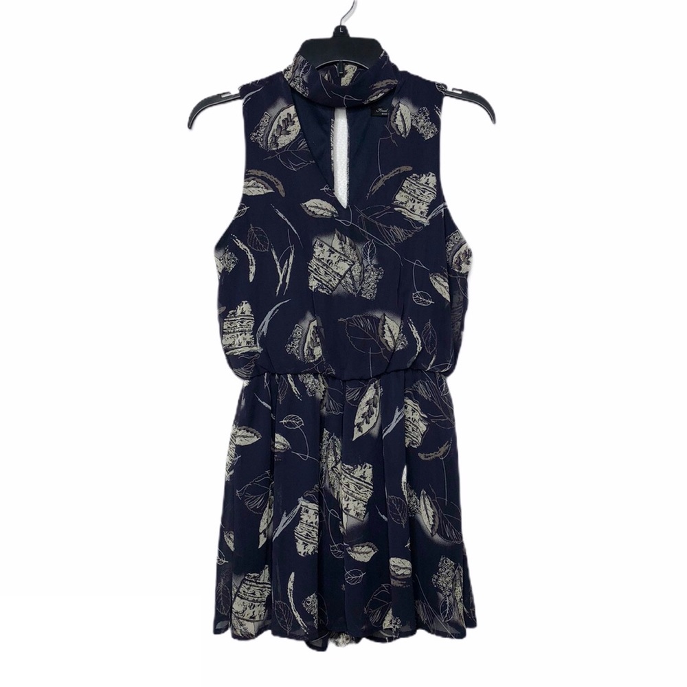 Final Touch Navy Leaf Print Open Back Romper